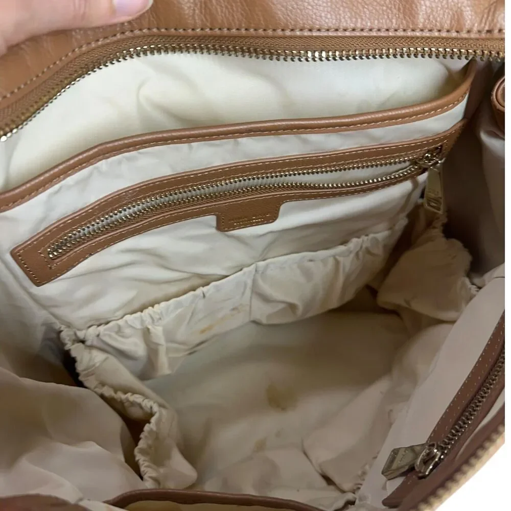 Mina Baie Harper Backpack Diaper Bag Brown Cognac Leather $319 MSRP